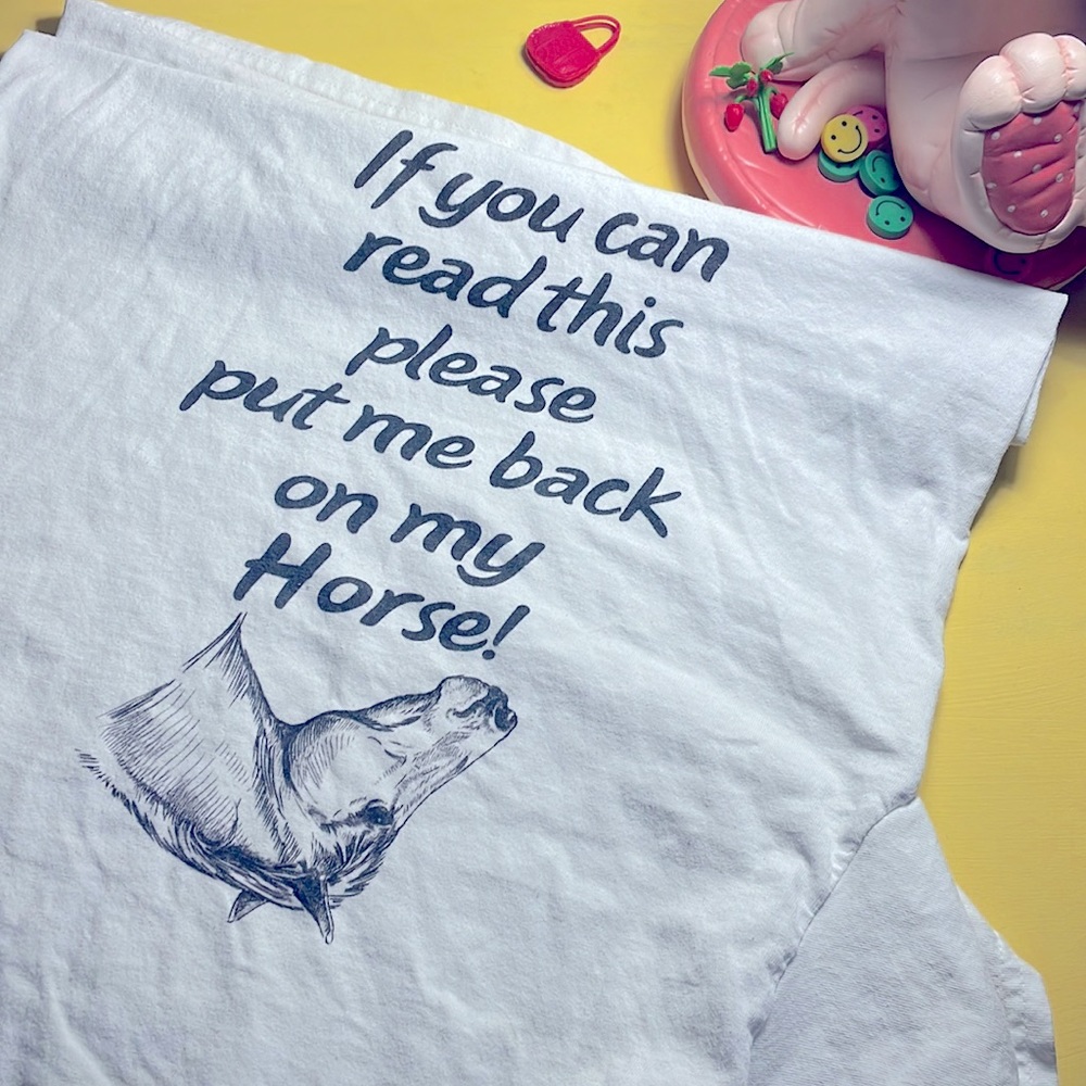 ‘Put Me Back On My Horse!’ Shirt 🐴 Unique white heavy cotton gildan tee